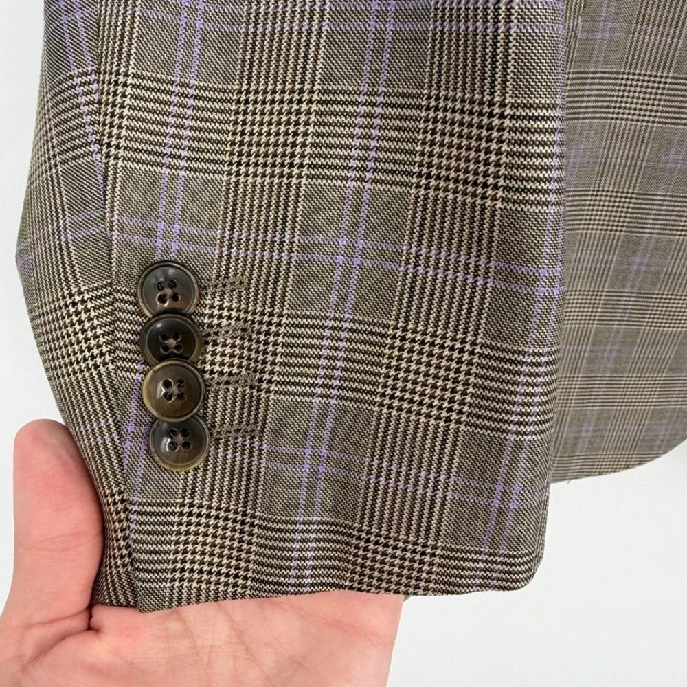 Jack‎ Victor 43R Wool Silk Blazer Brown Glen Plaid Sport Coat Luxury SPJ